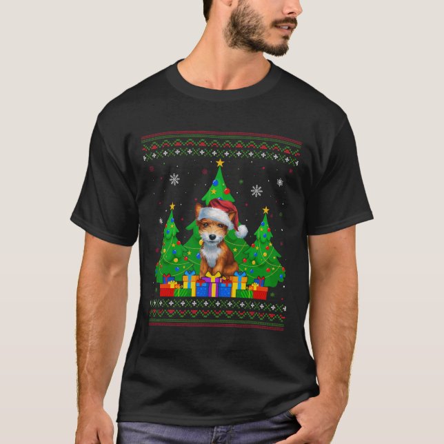 T-shirt Chaud affreux arbre de Noël Santa Hat Toy Fox Terr (Devant)