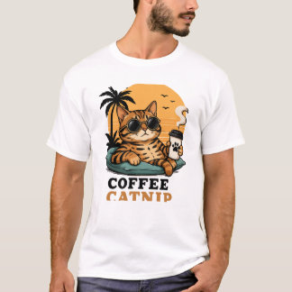 T-shirt Chaud Café et Herbe à Chat de Chat Bengal Rétro Co