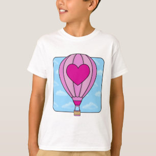 T-shirt chaud de ballon à air de coeur rose