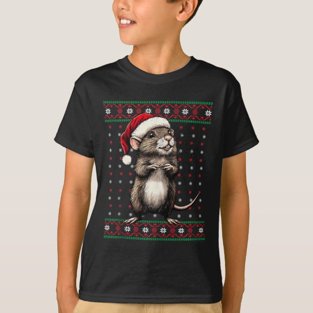 T-shirt Chaud de Noël moche Rat Lover Santa Hat Funny H (Devant)