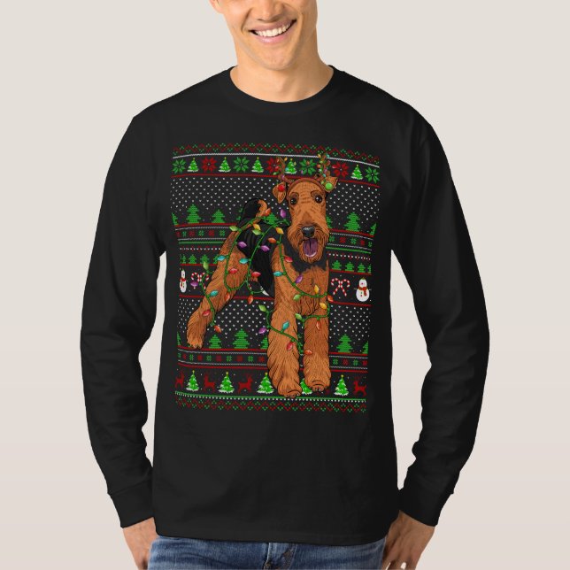 T-shirt Chaud de Noël moche style Funny Airedale Terrier C (Devant)
