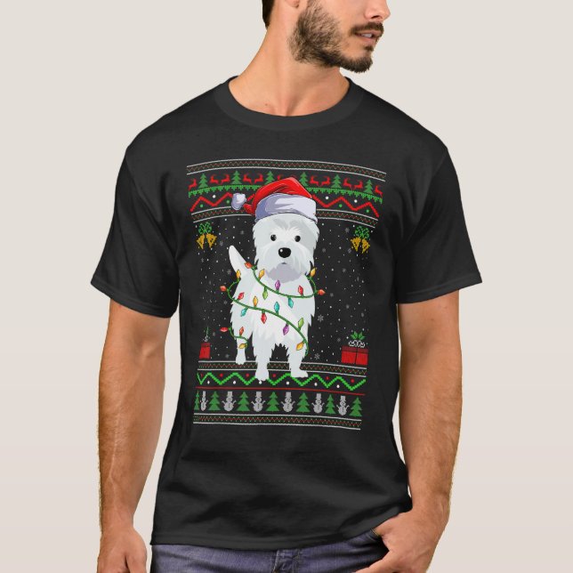 T-shirt Chaud de Noël moche style Père Noël Westie Chien N (Devant)