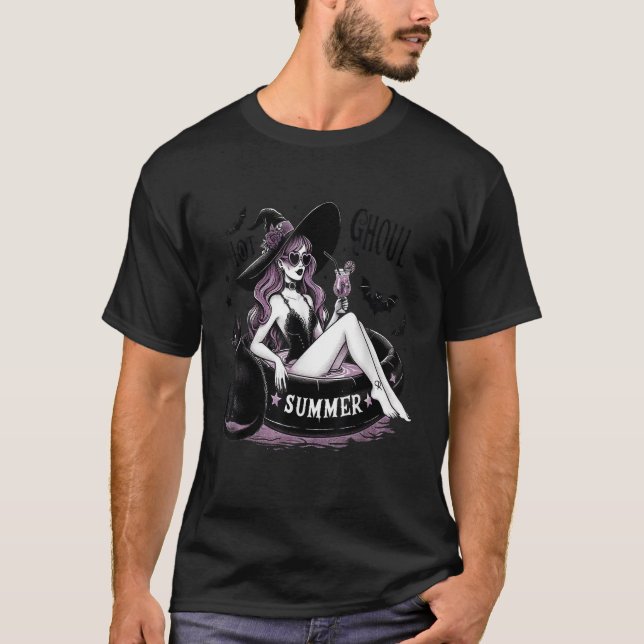 T-shirt Chaud Ghoul Été Sorcière Noir Chat Summerween Pool (Devant)