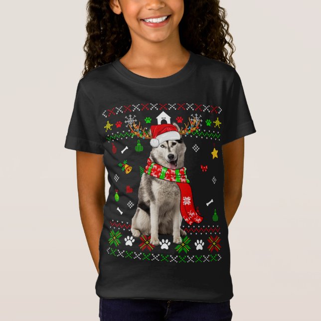T-Shirt Chaud moche Noël Sibérien Husky Chien Chien Chien  (Devant)