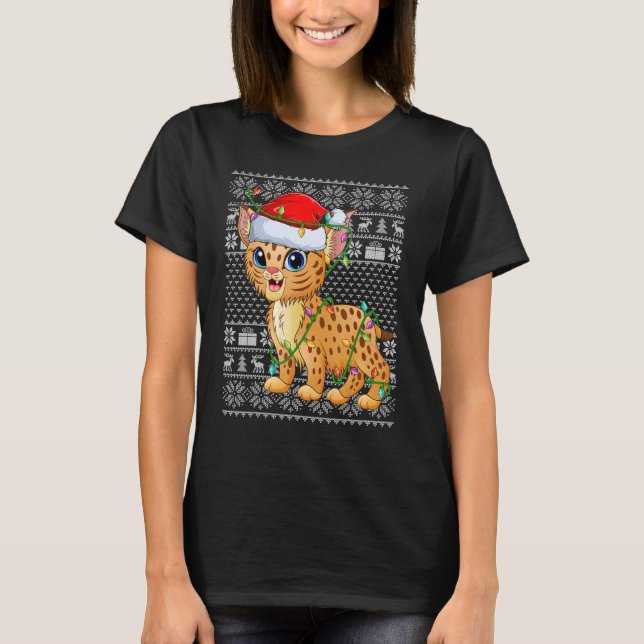 T-shirt Chaud moche style Xmas Lumières Père Noël Bobcat C (Devant)