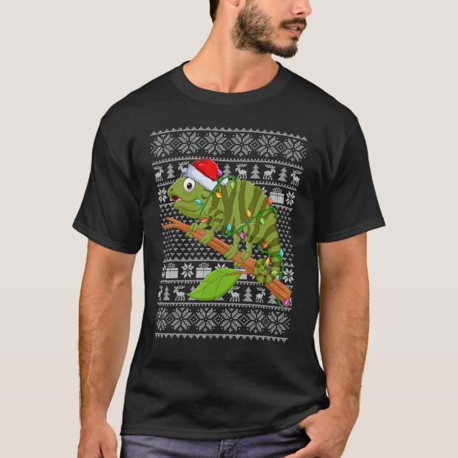 T-shirt Chaud style Xmas lights Père Noël Iguana Christ (Devant)