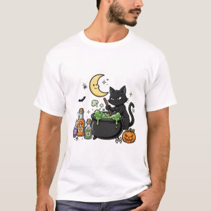 T-shirt Chaudière de Brassin de Chat Noir Art d'Halloween