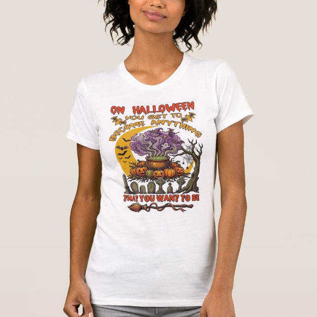 T-shirt Chaudière de chat de fantôme de citrouille Devenez (Devant)