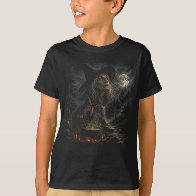 T-shirt Chaudière de nuit de sorcière | Lune hantée, Chauv (Devant)