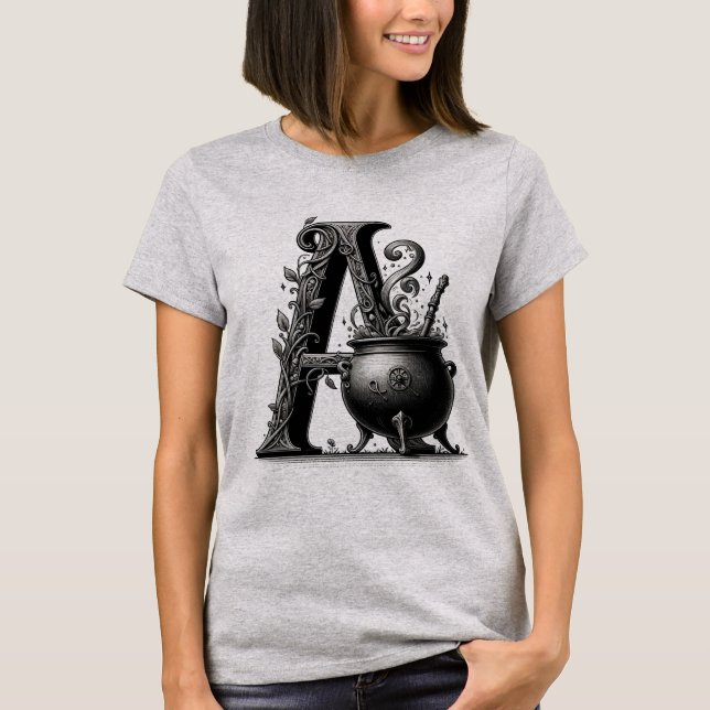 T-shirt Chaudière de sorcière Lettre A initiale personnali (Devant)