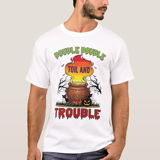 T-shirt Chaudière Double Travail Problème Halloween Chat N (Devant)