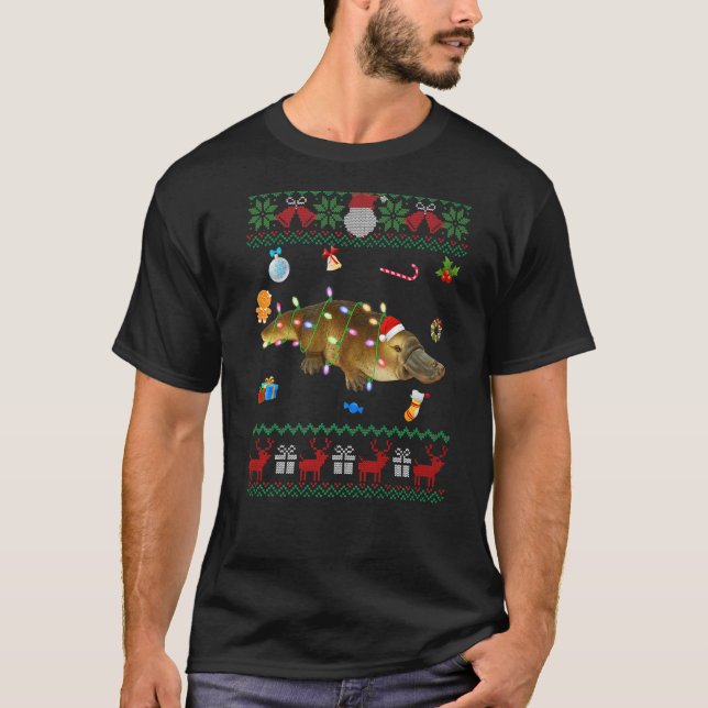 T-shirt Chauds animaux de Noël de Noël illuminent Platypu  (Devant)