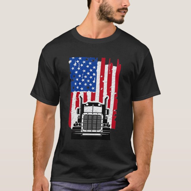 T-shirt Chauffeur de camion American Flag Trucker Prière c (Devant)