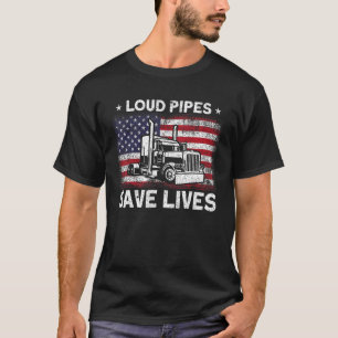 T-shirt Chauffeur de camion Drapeau américain Tuyaux à hau