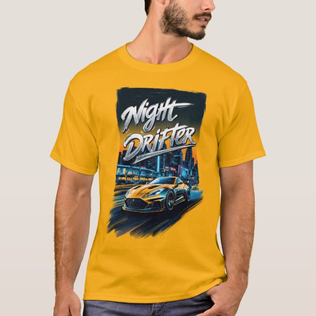 T-shirt Chauffeur de nuit Voiture de sport jaune en Neo gr (Devant)