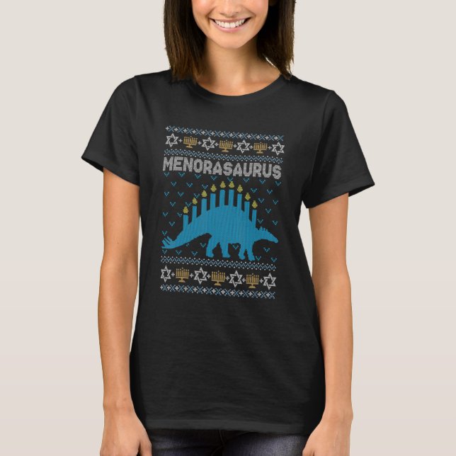 T-shirt Chauffeuse Hanoukka Dinosaur Menorah Hommes Femmes (Devant)