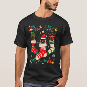 T-shirt Chaussette de Noël Pug Xmas Renne Santa ELF Chien