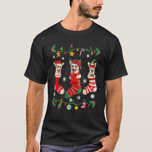 T-shirt Chaussettes de Noël Corgi Chien de Noël   (Devant)