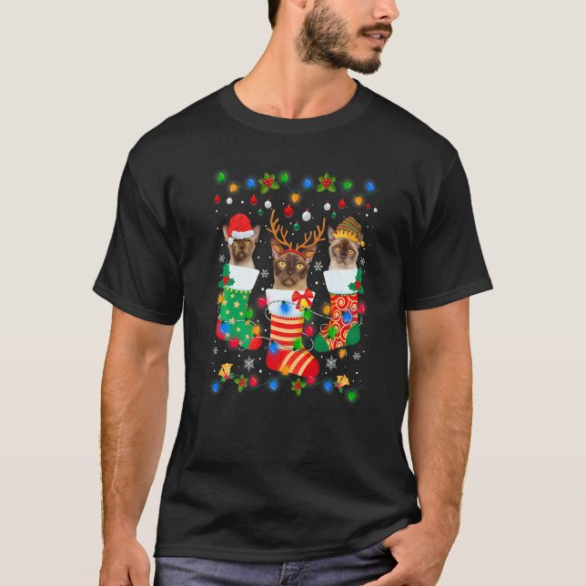 T-shirt Chaussettes de Noël de chaton de chat birman migno (Devant)