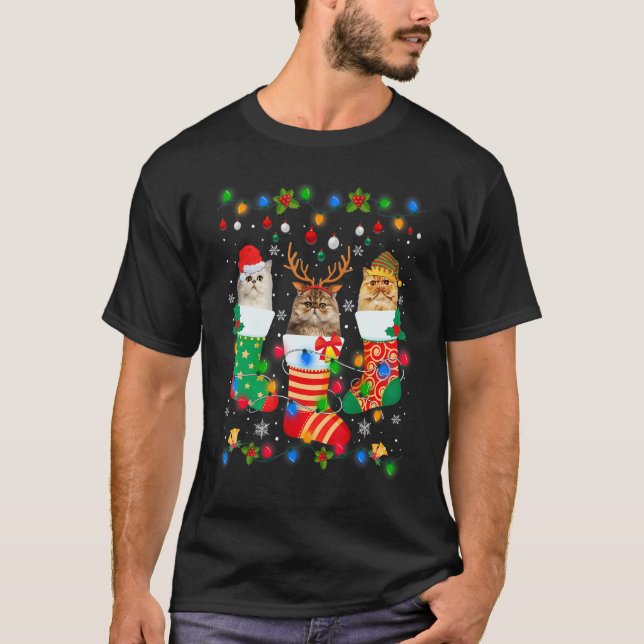 T-shirt Chaussettes de Noël de chaton de chat persan migno (Devant)