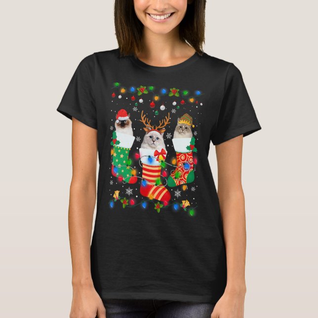 T-shirt Chaussettes de Noël de chaton de chat Ragdoll mign (Devant)