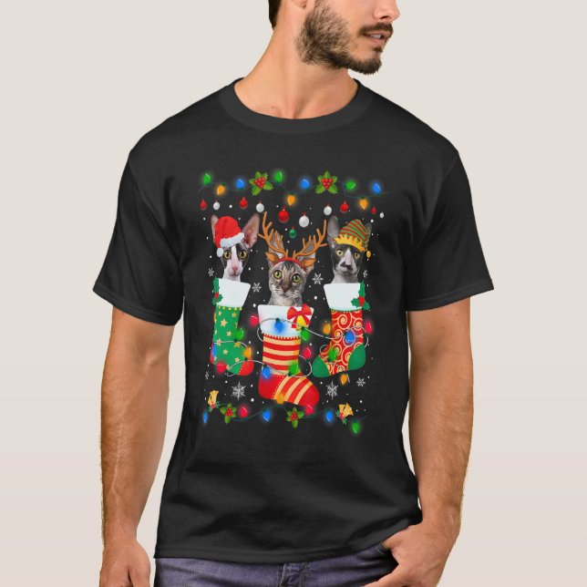 T-shirt Chaussettes de Noël de chaton mignon Cornish Rex C (Devant)