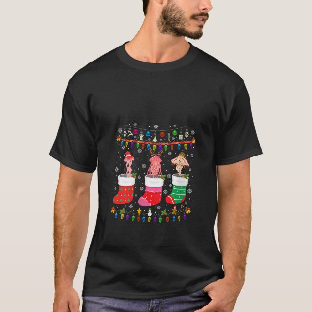 T-shirt Chaussettes de Noël de méduses Vilain pull de Noël (Devant)