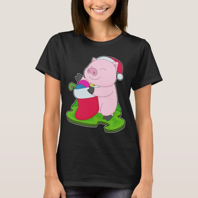 T-shirt Chaussettes de Noël de porc (Devant)