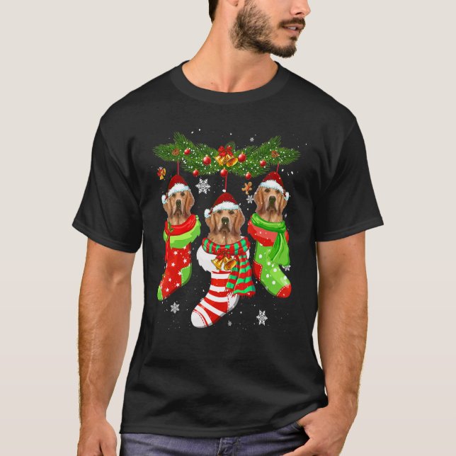 T-shirt Chaussettes de Noël Golden Retriever Arbre Lumière (Devant)
