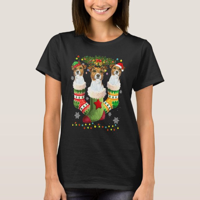 T-shirt Chaussettes de Noël Jack Russell Tree Light Xmas P (Devant)