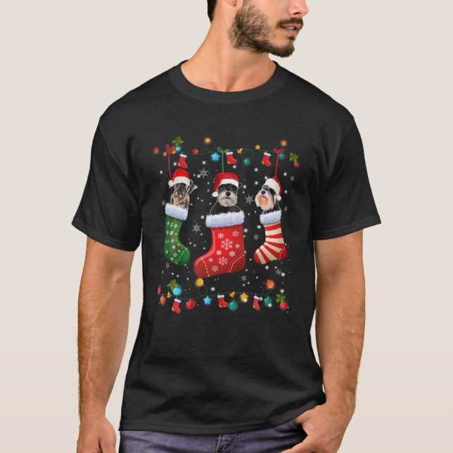 T-shirt Chaussettes de Noël Schnauzer Funny Noël Pajama Ch (Devant)