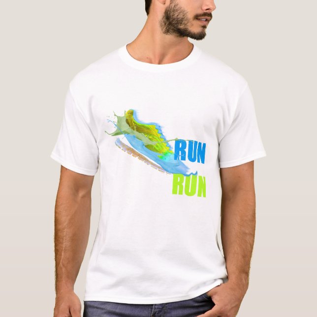 T-SHIRT CHAUSSURE DE COURSE ÉCLABOUSSÉE DE PEINTURE BLEU & (Devant)