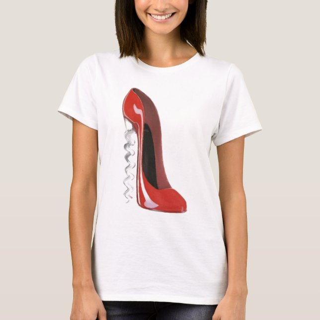 T-shirt Chaussure stylet rouge de talon de tire-bouchon (Devant)