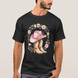 T-shirt Chaussures à bottes avec chapeau de cowgirl rose C