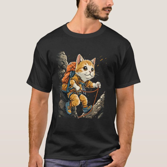 T-shirt Chaussures d'escalade mignonnes, Chat harnaché sur (Devant)