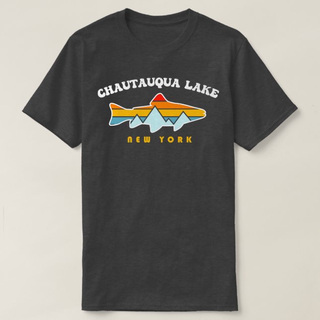 T-shirt Chautauqua Lake New York NY Retro Sunset Fishing (Design devant)