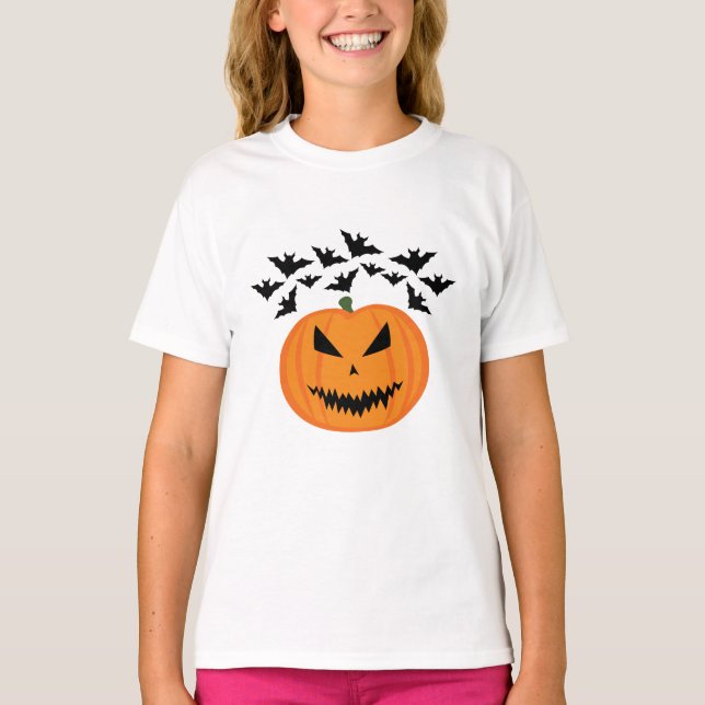 T-shirt Chauve-souris citrouille Halloween Jack O'Lantern (Devant)