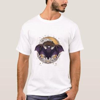 T-shirt Chauve-souris gothique élégante devant un croissan