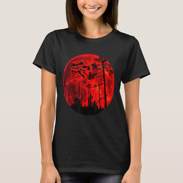 T-shirt Chauves-souris volantes sang gothique Lune rouge (Devant)