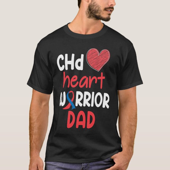 T-shirt CHD Heart Disease Warrior Proud DAD Awareness Ribb (Devant)