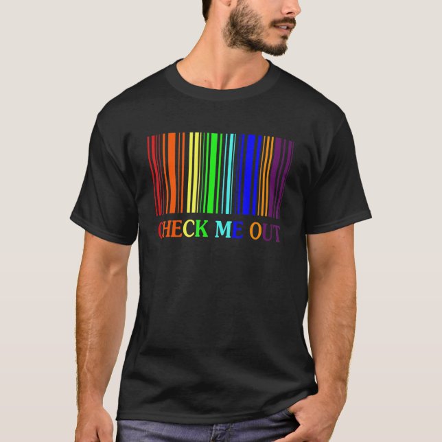 T-shirt Check Cute About Me Out Barcode Rainbow Gay Pride  (Devant)
