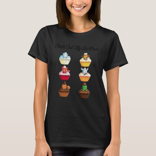 T-shirt Check Out My Six Pack Cute Cupcakes Yoga Fitness G (Devant)
