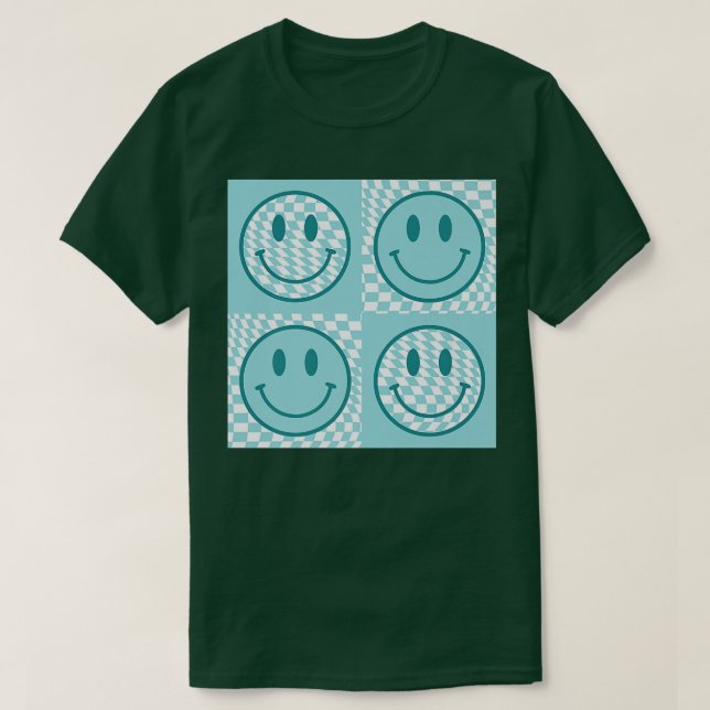 T-shirt Checkerboard Smile Face Funny Happy Face Tendance  (Design devant)