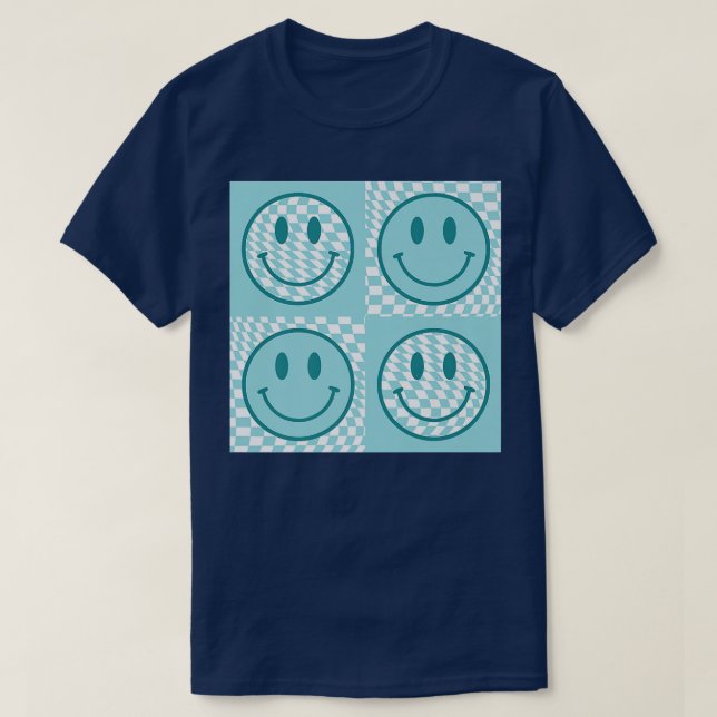 T-shirt Checkerboard Smile Face Funny Happy Face Tendance  (Design devant)