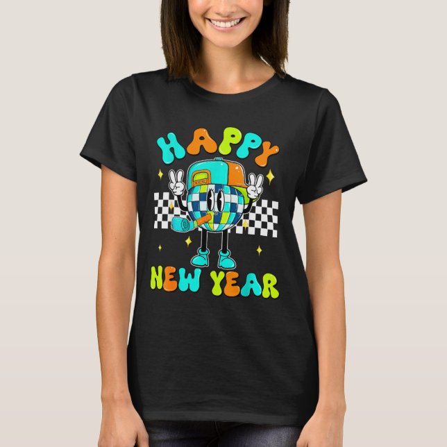 T-shirt Checkered Happy New Year 2026 Disco Ball New Year  (Devant)