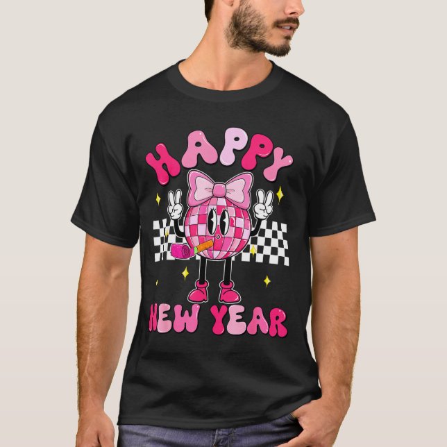 T-shirt Checkered Happy New Year 2026 Disco Ball New Year  (Devant)
