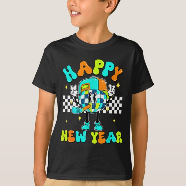 T-shirt Checkered Happy New Year 2026 Disco Ball New Year  (Devant)
