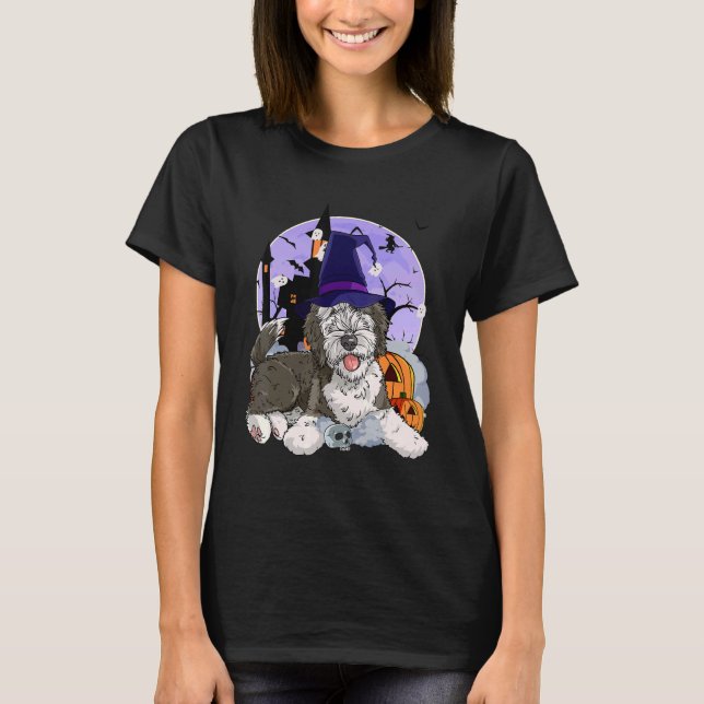 T-shirt Cheepadoodle Chien Halloween sorcier Citrouille (Devant)
