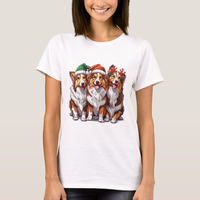T-shirt Cheepdogs de Noël Shetland (Devant)