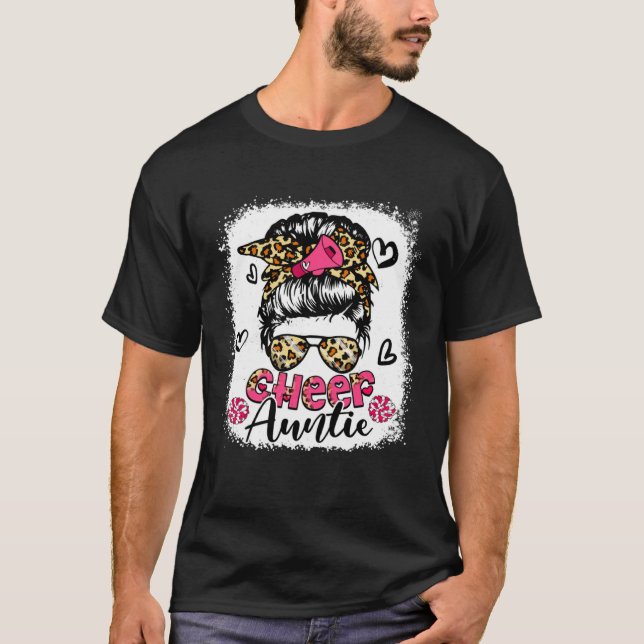 T-shirt Cheer Auntie Leopard Cute Messy Bun Hair Cheerlead (Devant)